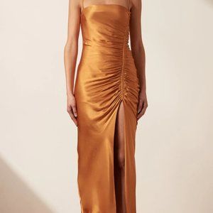 NWT Shona Joy Lily Bias Ruched Midi Dress - Turmeric